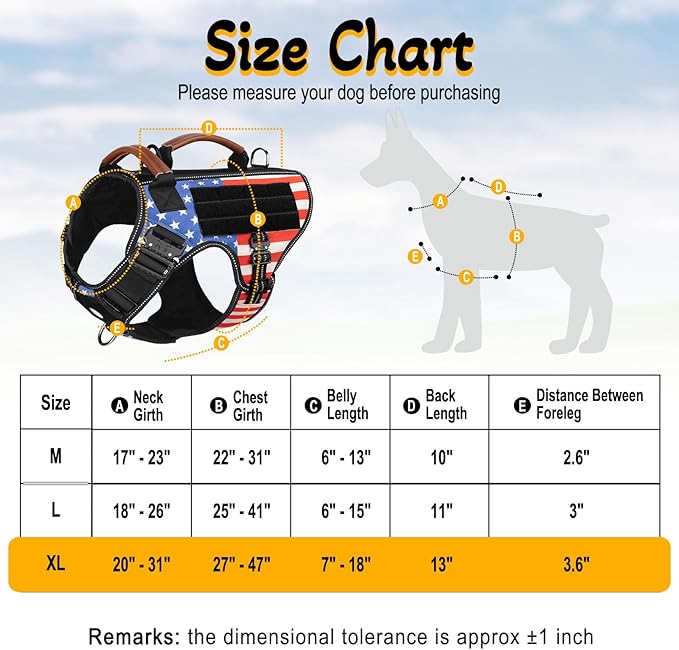 Service Dog Vest - HEYCAHVA Tactical Dog Harness Full Metal Buckles Dog Vest for Large Medium Dog Reflective No Pull Dog Harnesses with Leather Handle, Hook & Loop for Hiking Training (Flag, XL)