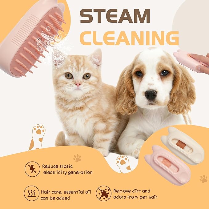 Cat Steam Brush, Steam Brush for Cats, Steamy Cat Brush with Water Tank, Upgraded 3 in 1 Multi-functional Cat Massage Brush for Shedding.(Off White)