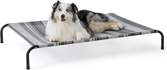 Bedsure XL Elevated Outdoor Dog Bed - Raised Dog Cots Beds for Extra Large Dogs, Portable Indoor & Outdoor Pet Hammock Bed with Skid-Resistant Feet, Frame with Breathable Mesh, Striped Grey