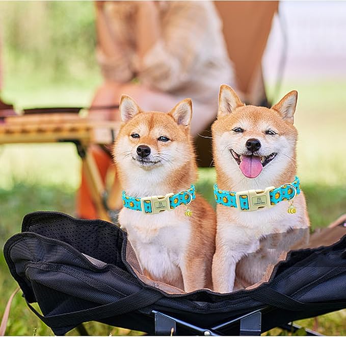 Lionheart glory Dog Collar, Bees Blue Dogs Collar Adjustable Soft Comfortable Collars for Medium Dogs Girl or Boy Pet Gift Cute Spring Summer Collar