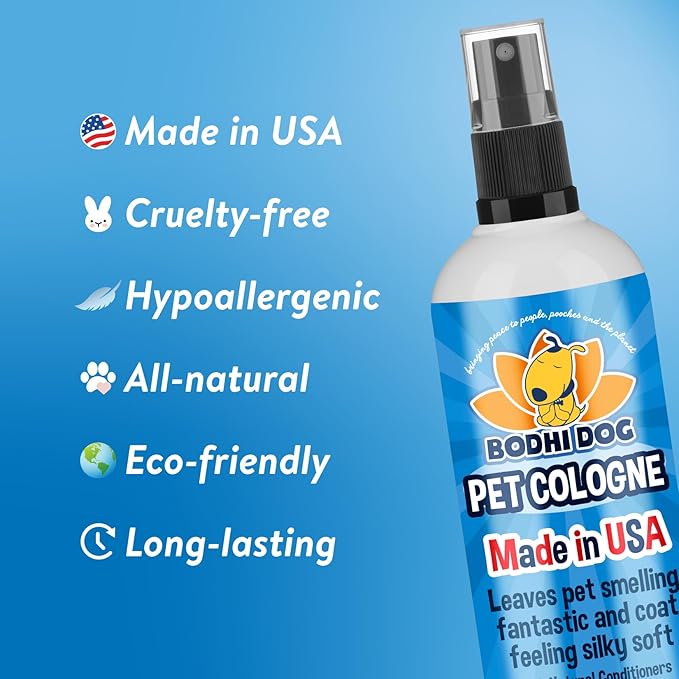 Bodhi Dog Natural Dog Cologne (Blueberry)- Premium Scented Deodorizing Pet Perfume with Conditioner for Dogs & Cats - Keeps Pets Fresh & Clean - Gentle and Safe Formula, Made in US (8 Fl Oz)