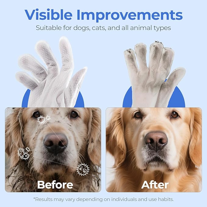 Pet Cleaning Glove Wipes for Dogs & Cats, Hypoallergenic Deodorizing Disposable No-Rinse Grooming Wipes, Wipes, Perfect for Pet Dry Cleaning, Daily Care and Travel, Coconut Scent, 48 pcs