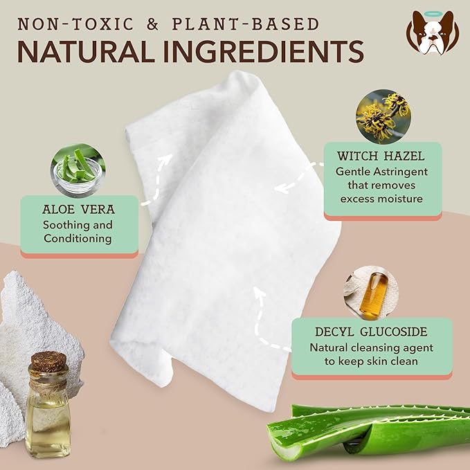 Natural Dog Company Grooming Wipes with Aloe Vera, Cleanses, Soothes, & Deodorizes, Fragrance Free, Hypoallergenic, Biodegradable Wipes - Dog Wipes for Ear, Paws, Face and Butt Wipes (200 Wipes)