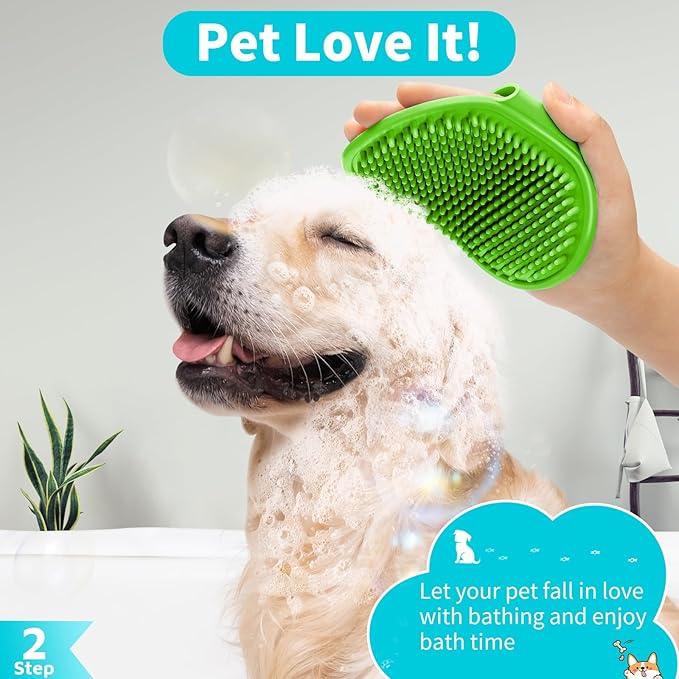 Comotech 3PCS Dog Bath Brush | Dog Shampoo Brush | Dog Scrubber for Bath | Dog Bath Brush Scrubber | Dog Shower/Washing Brush with Adjustable Ring Handle for Short&Long Haired Dogs (Blue Green Gray)