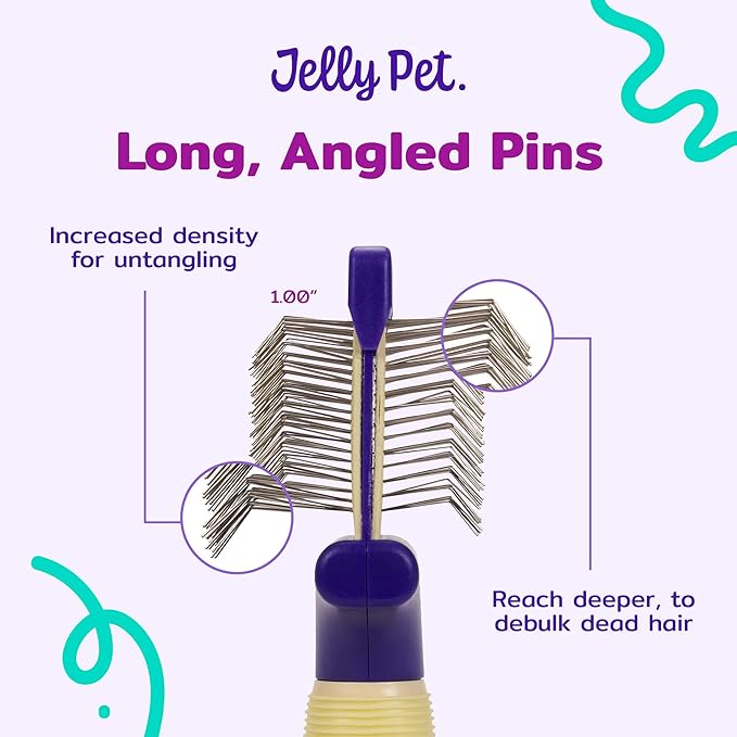 Jelly Pet Double Sided Dog Slicker Brush, Longer Pins, Flexible Head, Fine/Coarse Sides, Removes Unwanted Tangles, Small, Purple