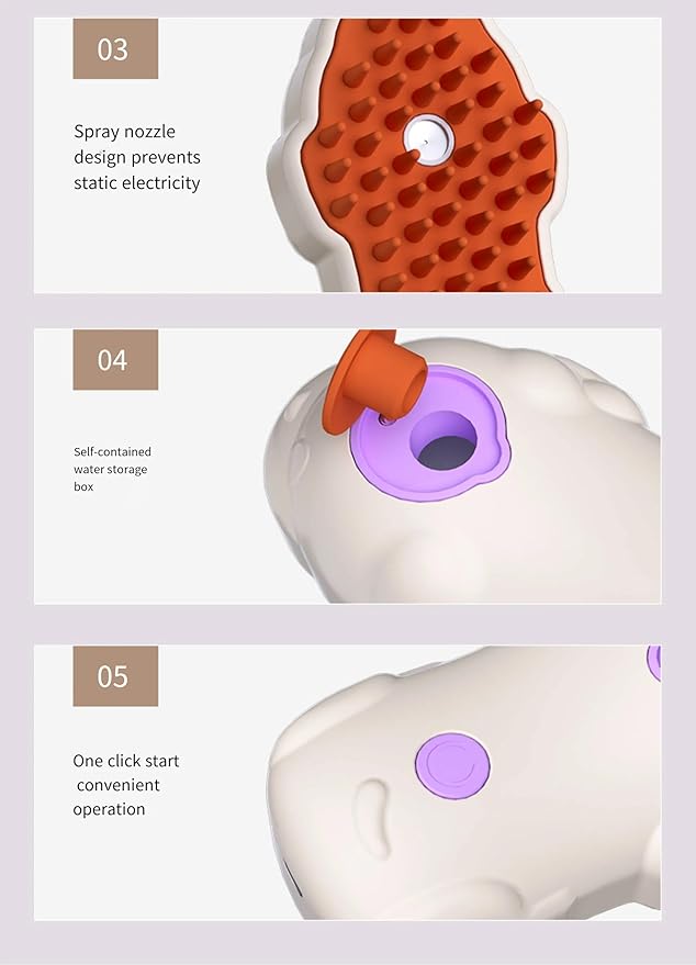 Cat Steam Brush: 3-in-1 Pet Grooming Steamer, Steamy Hair Brush for Cats, Undercoat Removal, Detangle, Removes Fleas, White, Hair Brush