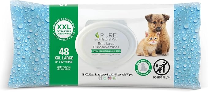 Pure and Natural Pet Extra Large Disposable Wipes - Unscented