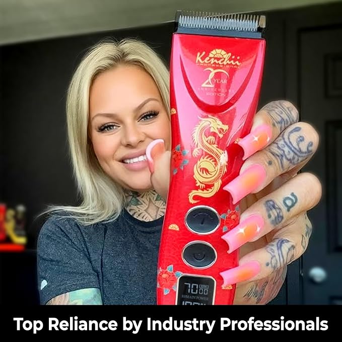 Kenchii Flash 5 Red Dragon Limited Edition - 5-in-1 Digital Cordless Clipper - Precision Pet Grooming: Trim, Shape, and Style Effortlessly USB-C Charging (Red)