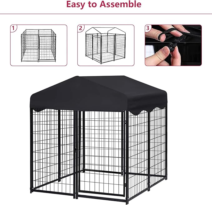 Large Dog Kennel Outdoor, Dog House with Waterproof Cover for Medium to Small Dogs 4.5'H x 4'L x 4'W ft Dog Kennel Outside, Outdoor Pet Enclosures Crate Cage Playpen Run Indoor