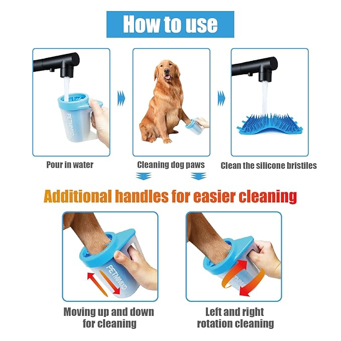 Dog Paw Cleaner for Dogs with Handle, Medium, Blue