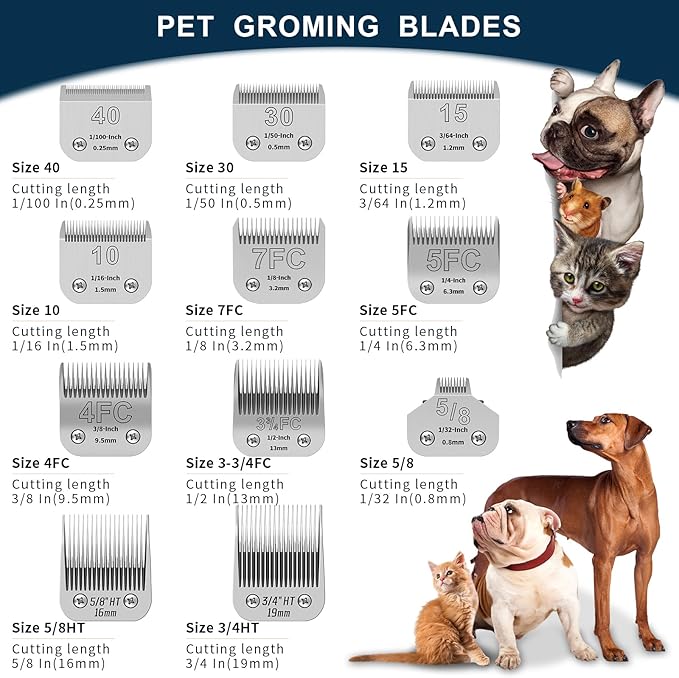 4FC Pet Dog Grooming Detachable Ceramic Blades Kit,Compatible with Andis,Oster A5,Wahl KM10 Clippers,Cut Length 3/8"(9.5mm) -2 PCS