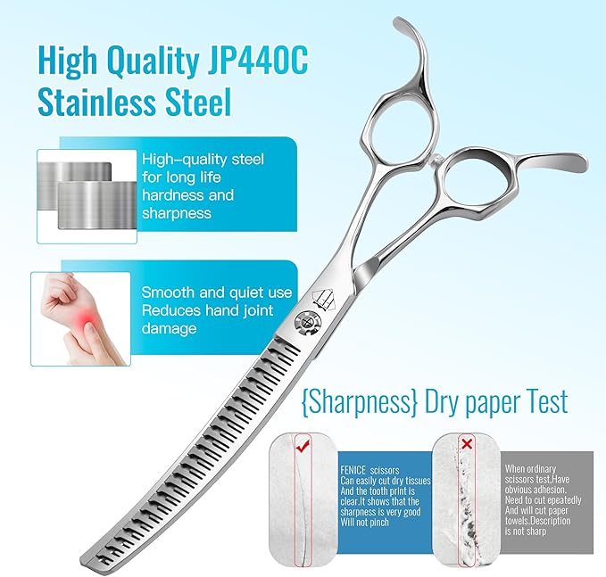 Professional Curved Thinning Scissors for Dog Grooming, 30-Degree Curvature, Japanese 440C for Trimming Dogs Cats and Other Pets face and paws (Curved Natural)