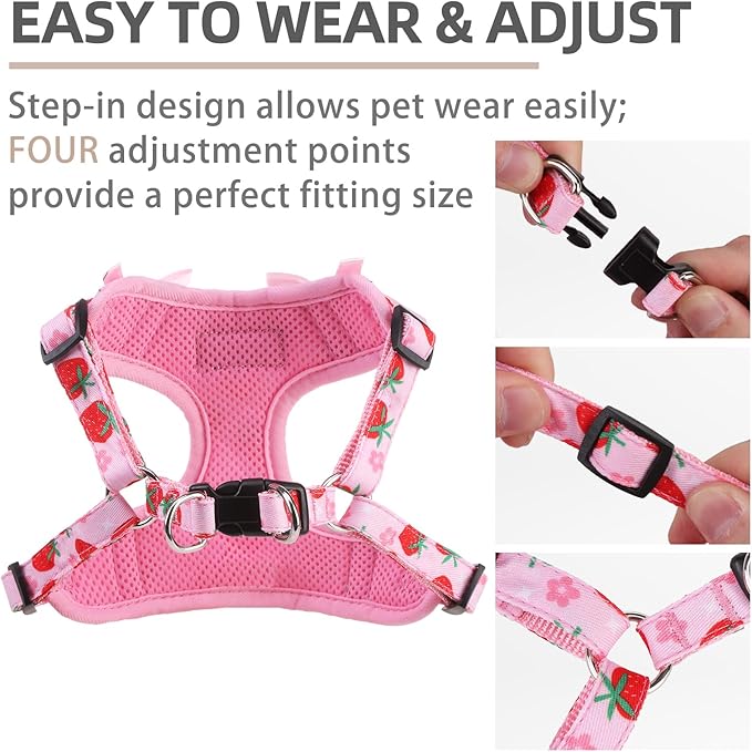 PUPTECK No Pull Dog Harness and Leash Set Reflective No Choke Step in Puppy Halter for XS Small and Medium Sized Dogs, Pink, Printed Fabric, XS
