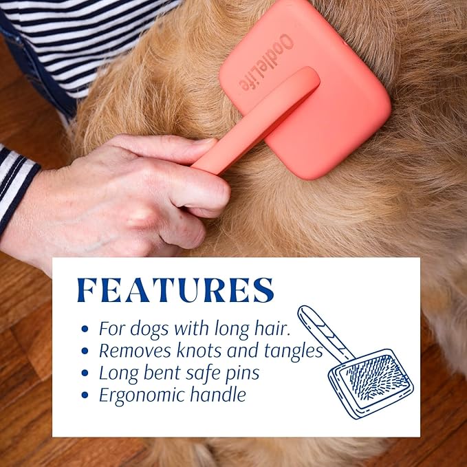 Slicker Brush for Grooming Shedding Medium & Long Haired Dogs - Pin Brush for Poodles, Goldendoodles and Doodle Breeds (Large)
