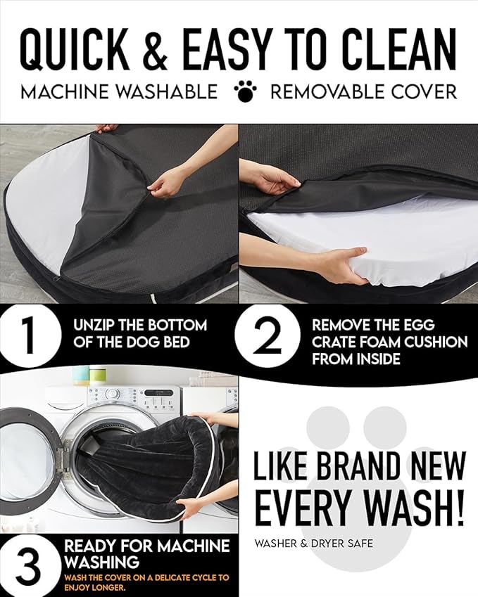 OhGeni Orthopedic Dog Bed for Large Dogs, Dog Couch Design with Egg Foam Support, Removable, Machine Washable Plush Cover and Non-Slip Bottom with Four Sided Bolster Cushion (Black)
