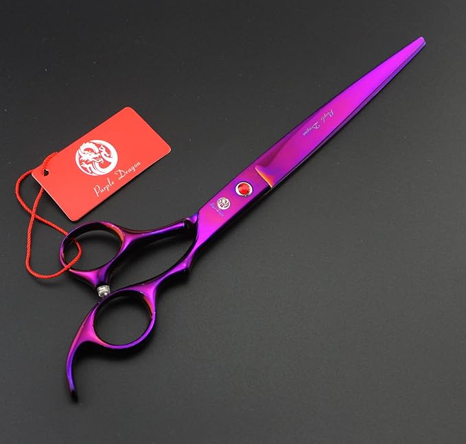 Purple Dragon 8.0 inch Professional Pet Grooming Scissors,Dog Straight Shear, Thinning/Blending Scissor & 2 PCS Curved Shear with Bag (Purple)