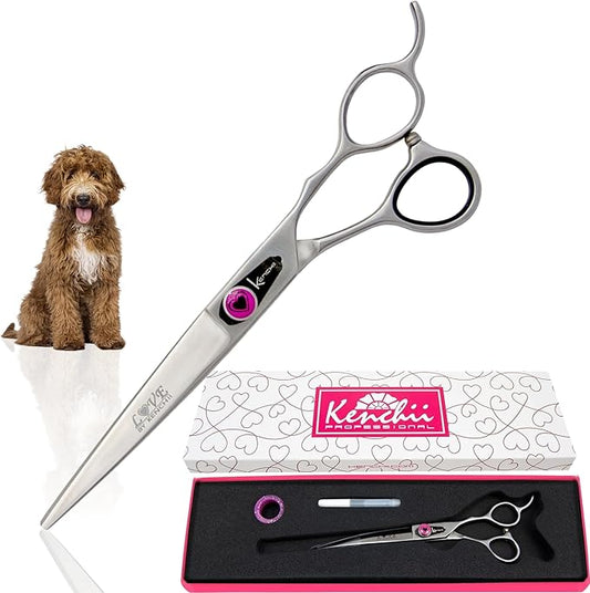 Kenchii Dog Grooming Scissors | 7 Inch Shears | Curved Scissors for Dog Grooming | Love Collection Dog Shears | Pet Grooming Accessories | Pet Hair Trimming Scissor