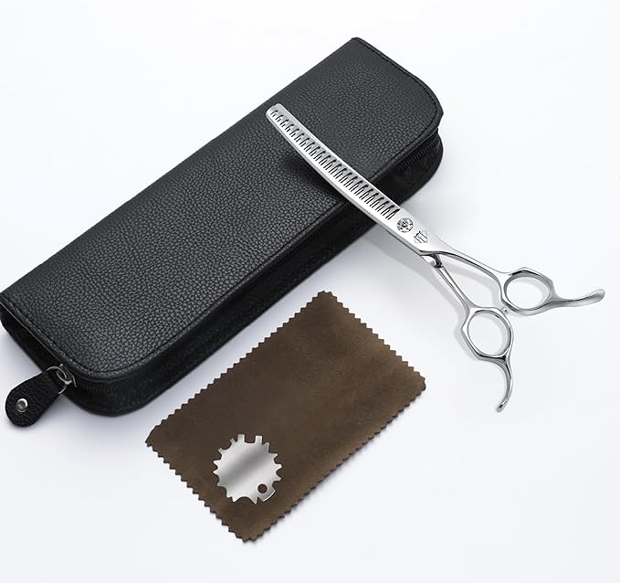 Professional Curved Thinning Scissors for Dog Grooming, 30-Degree Curvature, Japanese 440C for Trimming Dogs Cats and Other Pets face and paws (Curved Natural)