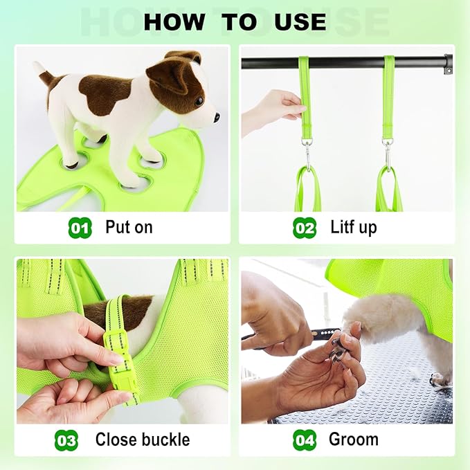 Dog Grooming Hammock Harness for Cats Dogs, Dog Grooming Harness with Pet Nail Clipper Trimmer, Dog Hanger Sling Trimming Clipping Nails (Small, Green)