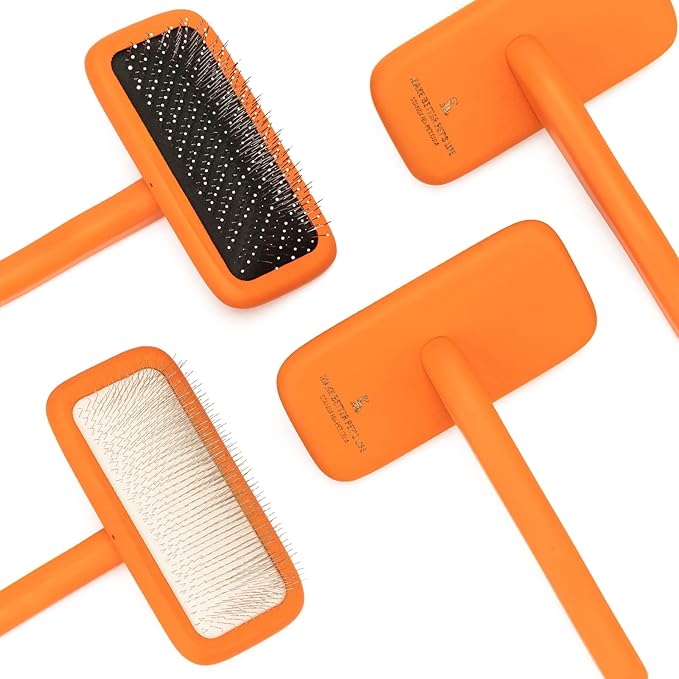 GOODSDECO Pet Slicker Brush - Dog Brush with Soft Tips, Grooming Brush for Dog Cat Pet, Self Cleaning Slicker Brush, Dematting Shedding Fur Hair (Round Tips)