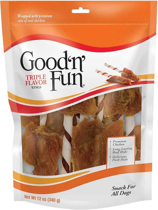 Good 'N' Fun Triple Flavor Wings, Made with Real Meat, Treats for All Dog Sizes