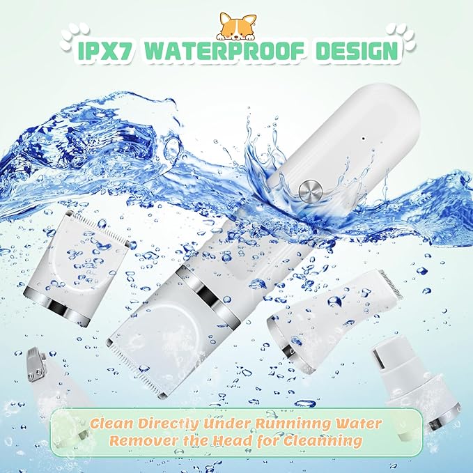 4 in 1 Dog Grooming Kit, Cordless Dog Clippers for Grooming, Low Noise Paw Trimmer Electric, Cat Hair Clippers Kit with Nail Grinder, Rechargeable Pet Hair Shaver for Small & Large Cat Pet