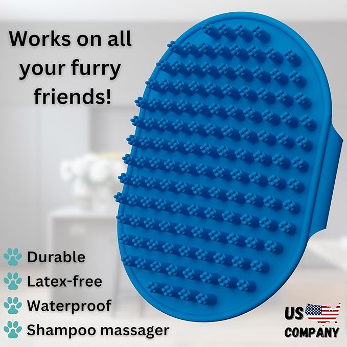 Dog Bath Brush - Silicone Grooming and Shedding Brush for Dogs & Cats, Puppy Essentials Dog Shampoo Brush, Pet Hair Removal Tool for Deep Clean & Massage