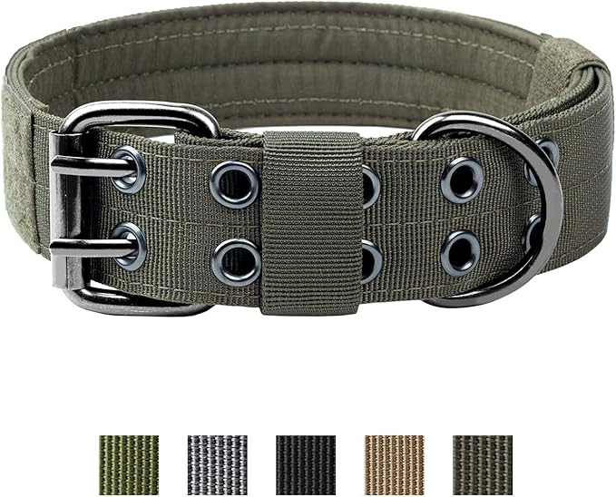 OneTigris Military Adjustable Dog Collar with Metal D Ring & Buckle 2 Sizes (Ranger Green, M)