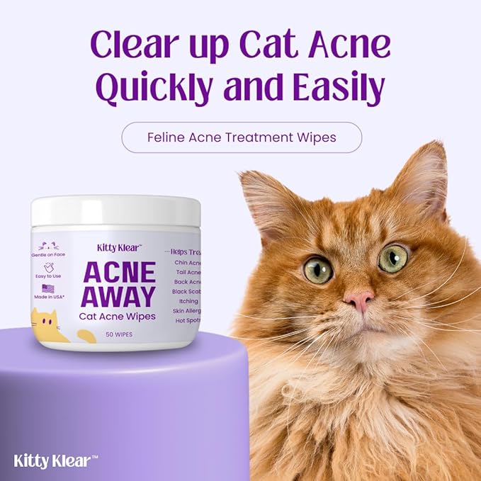 Cat Chin Acne Wipes, Feline Acne Treatment (50 Wipes), Pink
