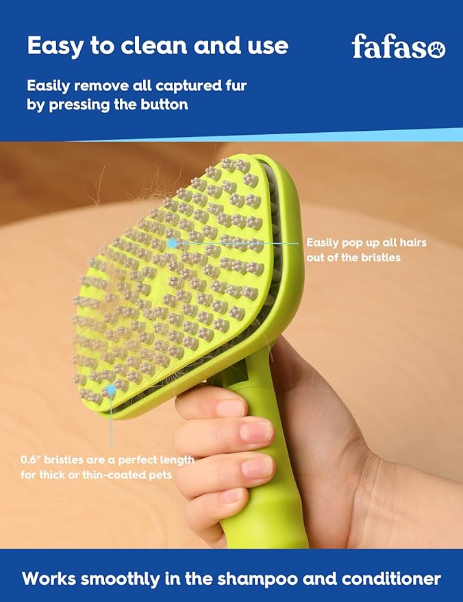 Dog Bath Brush, Pet Grooming Brush for Dogs and Cats, All Hair Types including Short and Long, Apple Green