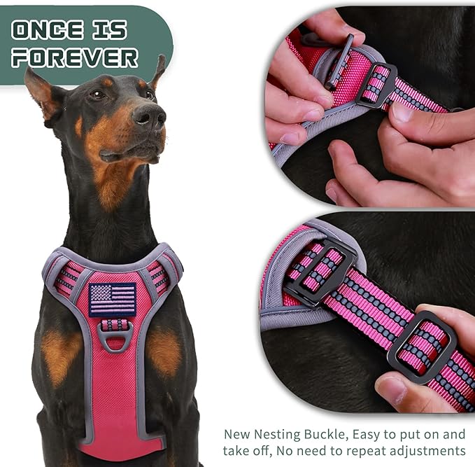 BUMBIN Tactical Dog Harness for Small Dogs No Pull, Famous TIK Tok No Pull Puppy Harness, Fit Smart Reflective Pet Walking Harness for Training, Adjustable Dog Vest Harness with Handle Pink XL