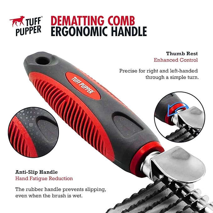 Dematting Comb For Dogs & Cats – Detangling Brush Tool For Dogs Easily & Safely Remove Dead, Matted Or Knotted Hair | Ergonomic, No-Slip Safety Handle Provides Precision Control
