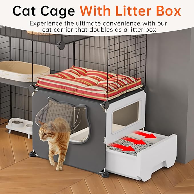 Oneluck Cat Cage with Litter Box, 4-Tier DIY Enclosures Detachable Metal Wire Kennel Indoor Crate Large Exercise Place Ideal for 1-2 Cats
