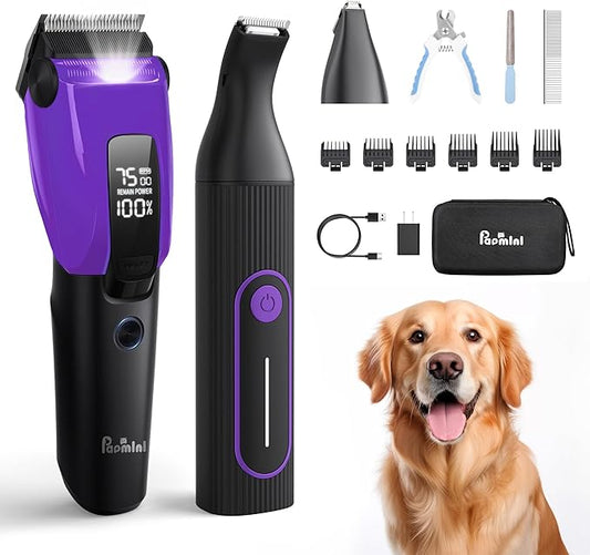 3 in 1 Dog Grooming Kit for Heavy Thick Hair&Coats, Low Noise Dog Clippers for Grooming, Rechargeable Cordless Pet Shaver with Storage Box, Dog Paw Trimmer for Small and Large Dogs Cats
