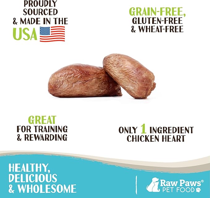 Raw Paws Freeze Dried Chicken Hearts for Dogs, 4-oz, Whole - Made in USA - Freeze Dried Hearts for Dogs - Single Ingredient Freeze Dried Chicken Dog Treats - Freeze Dried Chicken for Dogs