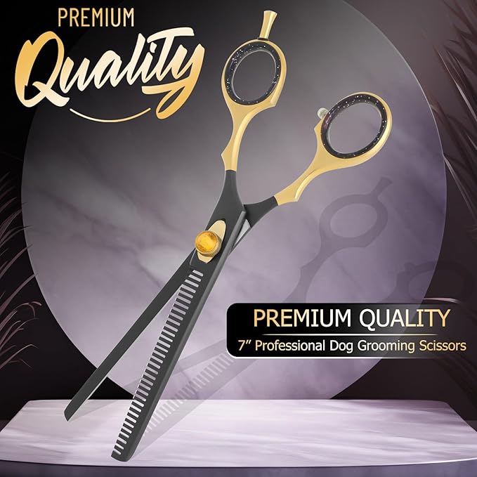 Dog Grooming Scissor,7” Professional Thinning Shear for Dogs with 34 Teeth, Japanese Stainless Steel, Blender Scissors for Dogs, Cats and other Pets with Adjustable Screw