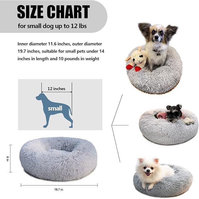 nononfish Dog Bed for Small Dogs,Gray Cute Plush Dog Bed ,19 inches Anti Anxiety Puppy Bed Washable,Machine Washable Fits up to 15 lbs Pets Beds for Small Dog.