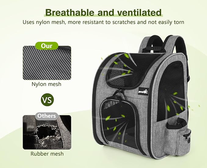 Pecute Cat Backpack with Breathable Mesh, Dog Backpack Carrier with Multi-Pockets, Cat Carrier Backpack Comfortable, Cat Backpack Carrier for Travel Hiking and Camping Gray