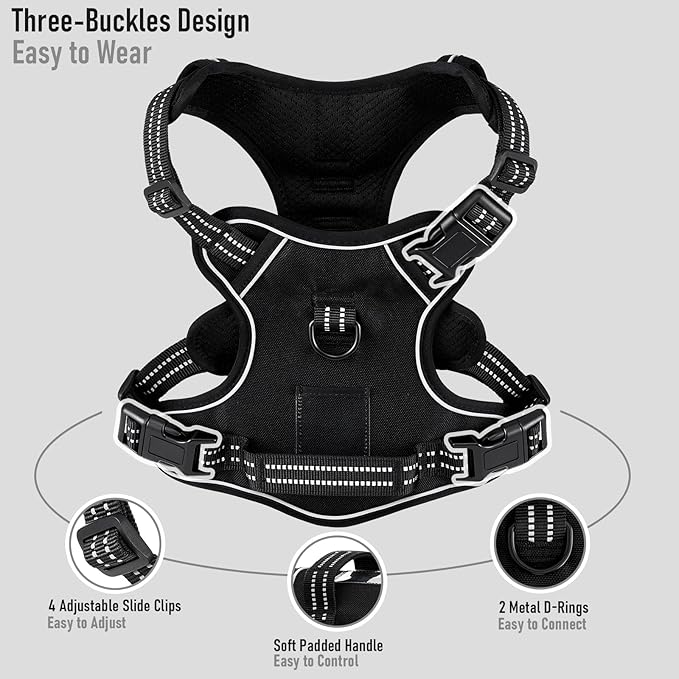 Extra Small Dog Vest Harness, No-Pull Pet Harness with 2 Leash Clips, Adjustable Soft Padded Dog Vest, Reflective No-Choke Pet Oxford Vest with Easy Control Handle for XSmall Dog Breeds, Black, XS