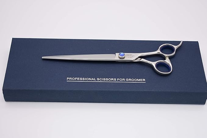 Pro Dog Grooming Shear Scissors Straight 7 Inch Pet Shear Stainless Steel Forged (7" Straight Blue Diamond)