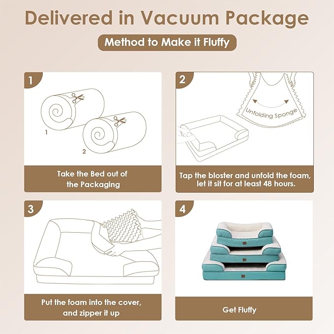 EHEYCIGA Orthopedic Dog Beds for Large Dogs, Waterproof Memory Foam Large Dog Bed with Sides, Non-Slip Bottom and Egg-Crate Foam Large Dog Couch Bed with Washable Removable Cover, Turquoise Blue