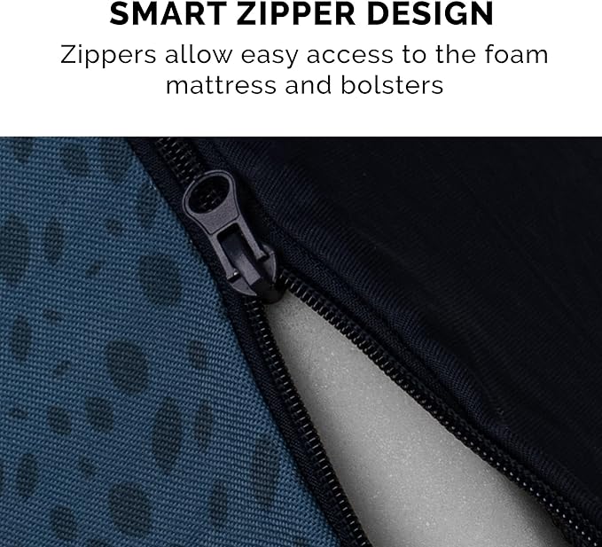 Furhaven Orthopedic Dog Bed for Large Dogs w/ Removable Bolsters & Washable Cover, For Dogs Up to 95 lbs - Plush & Almond Print L Shaped Chaise - Blue Almonds, Jumbo/XL