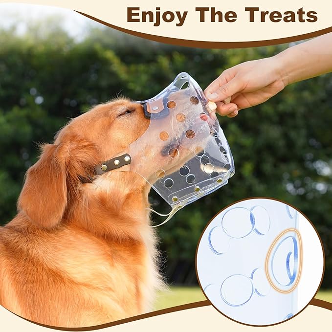 Mayerzon Dog Muzzle, Basket Muzzle for Large Medium Small Dogs, Humane Cage Mouth Guard to Prevent Biting Chewing Eating, Breathable Muzzle for Grooming Training Walking Vet Visits (M, Clear)