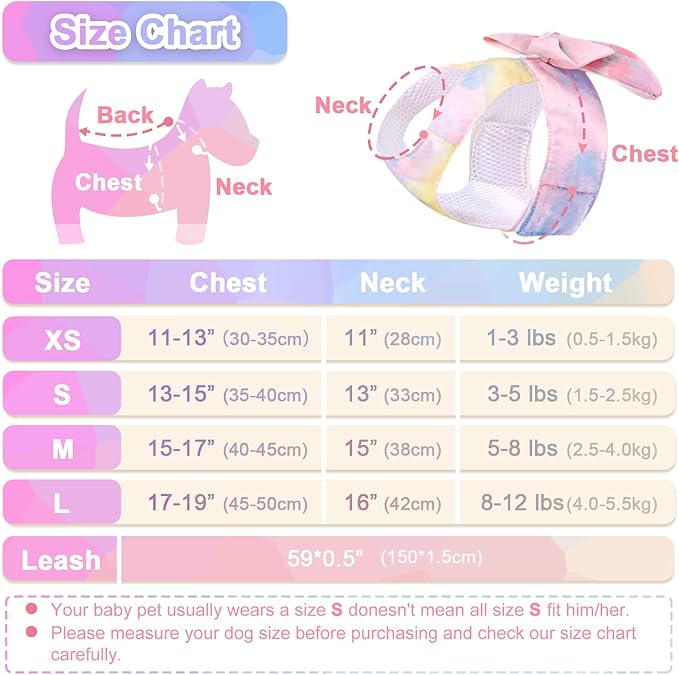 PETCARE Cute Bow Tie Dog Harness and Leash Set Elegant Rainbow Gradient Puppy Harness No Pull Soft Mesh Pet Cat Dog Vest Harnesses for Small Dogs Cats, Yellow