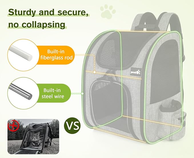 Pecute Cat Backpack with Breathable Mesh, Dog Backpack Carrier with Multi-Pockets, Cat Carrier Backpack Comfortable, Cat Backpack Carrier for Travel Hiking and Camping Gray