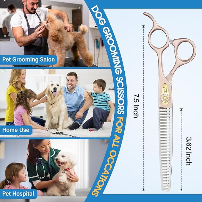 JASON 7.5" Dog Grooming Scissors - Professional Thinning Shear with 54 Teeth Japanese 440C Stainless Steel Blender Scissor for Dogs, Cats and Other Animals