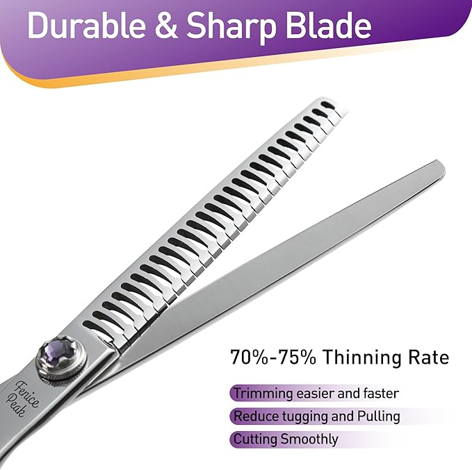 Fenice Peak 7 inch Chunker Dog Grooming Scissors Professional Dog Shears Made of Japanese 440C Stainless Steel with Jewelled Screw Trimming Cutting Scissors Durable and Sharp
