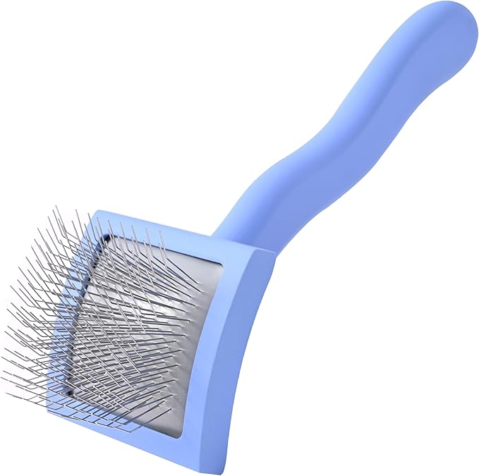 Slicker Brush for Dogs, Dog Grooming Supplies - Best Doodle & Poodle Brush for Long Haired Dogs - Goldendoodle Long Pin Dentangler Brush For Dematting (Small Curved)