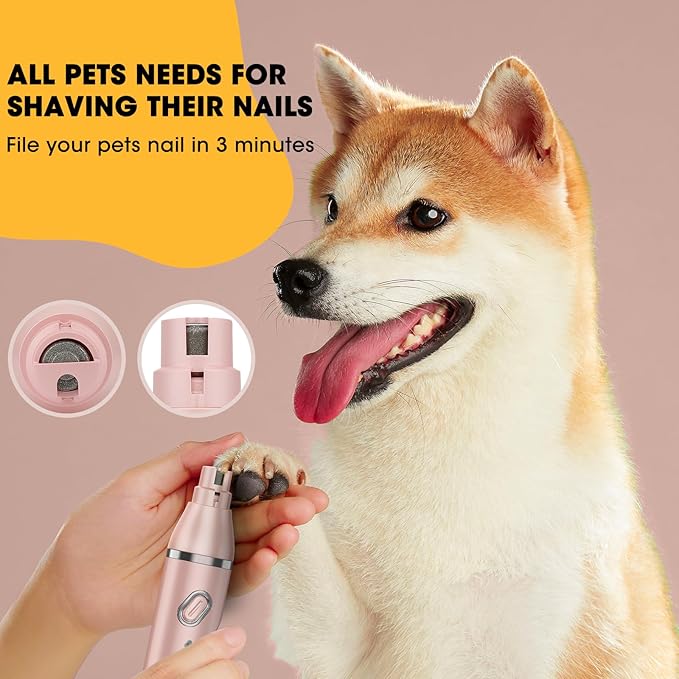 Upgrade Dog Grooming Kit, Cordless Dog Paw Trimmer, 4 in 1 Low Noise Pets Hair Clipper Grooming Kit, 2-Speed Nail Grinder with Stainless Steel Blade for Small Pet with Thick Coats (Pink)