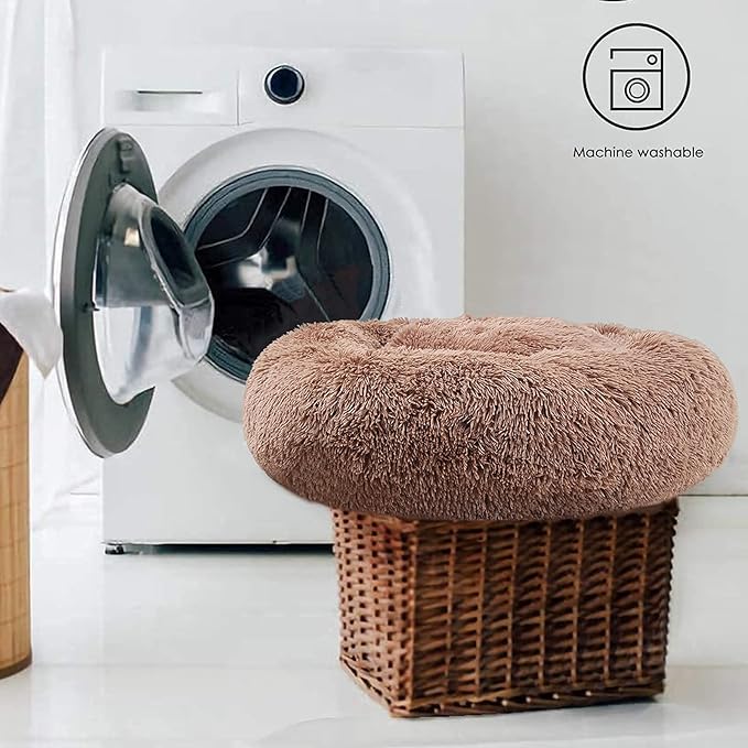 Dog Beds for Medium Dogs Washable Donut French Bulldog Ded Calming Cat Bed for 2 Cats 30 Inches Fluffy Cozy Puppy Bed Washable Anti Anxiety Brown